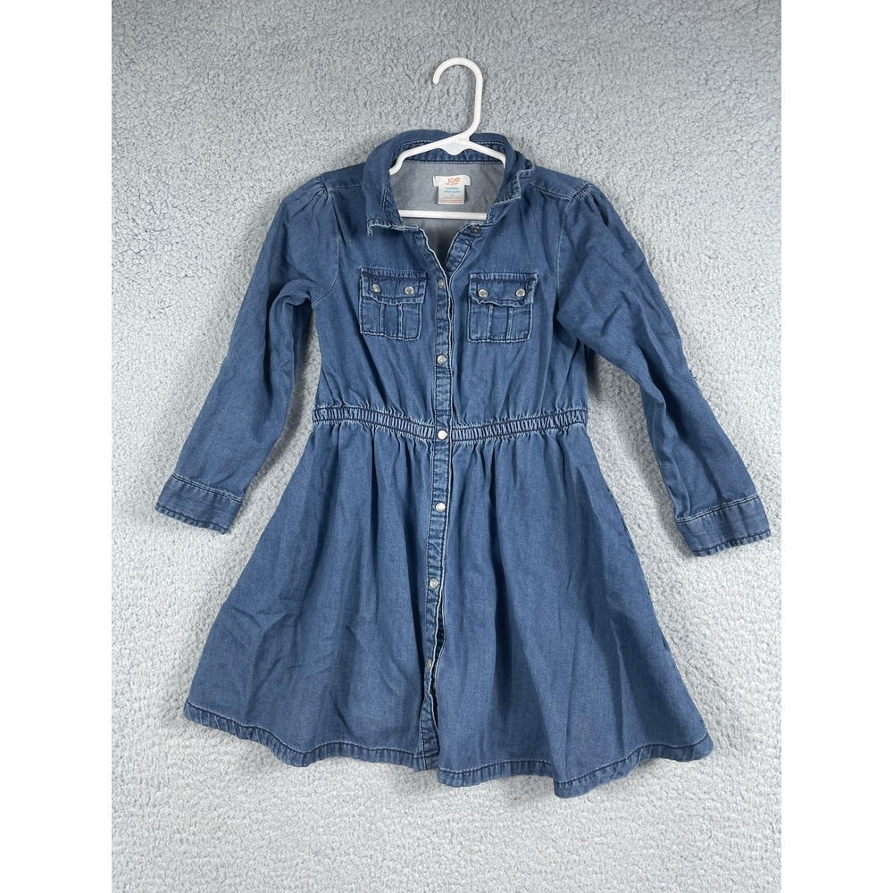 Joe Fresh Denim Soft Dress Pockets Snaps Long Sleeve 5 years Toddler
